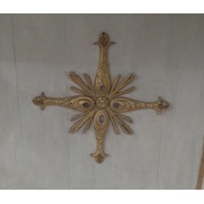 Mobile wooden altar, cross with sun rays, sun symbol